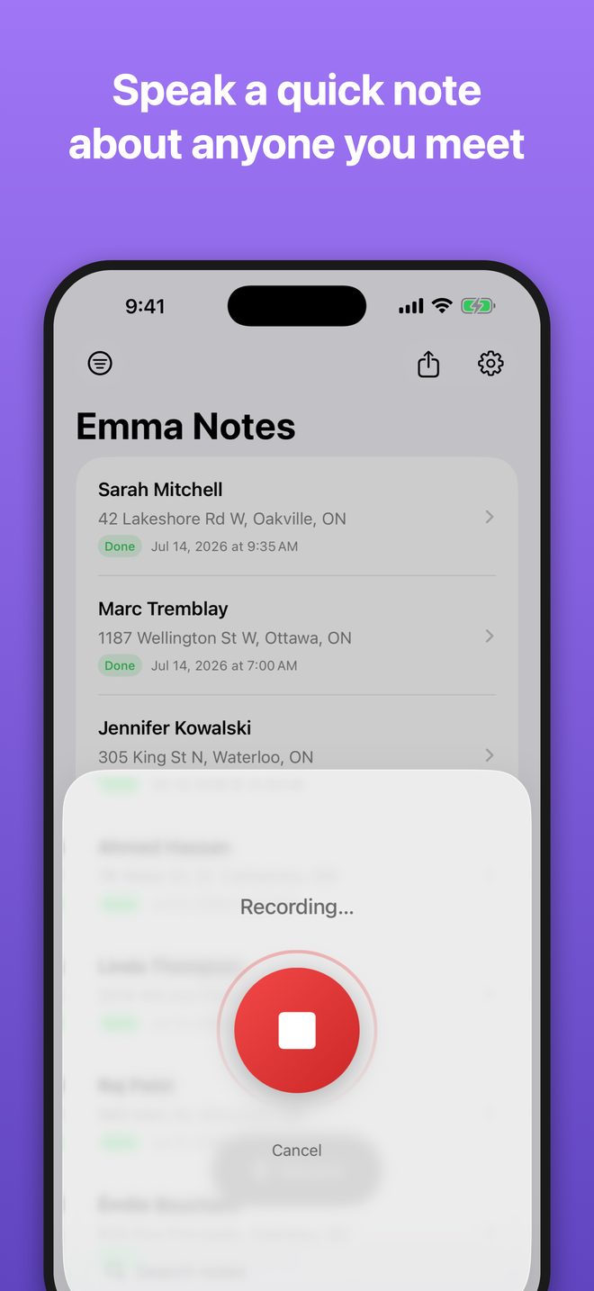 Recording a voice note in EmmaNotes