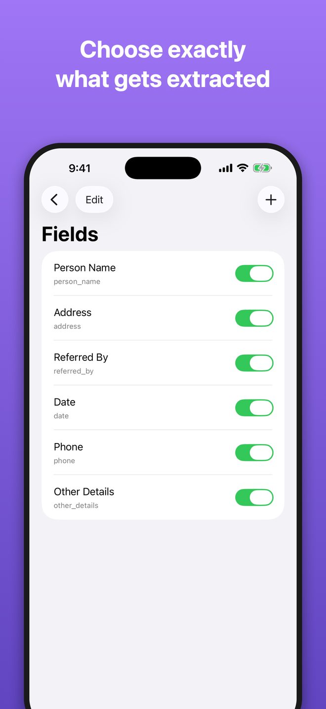 Customizing extracted fields in EmmaNotes